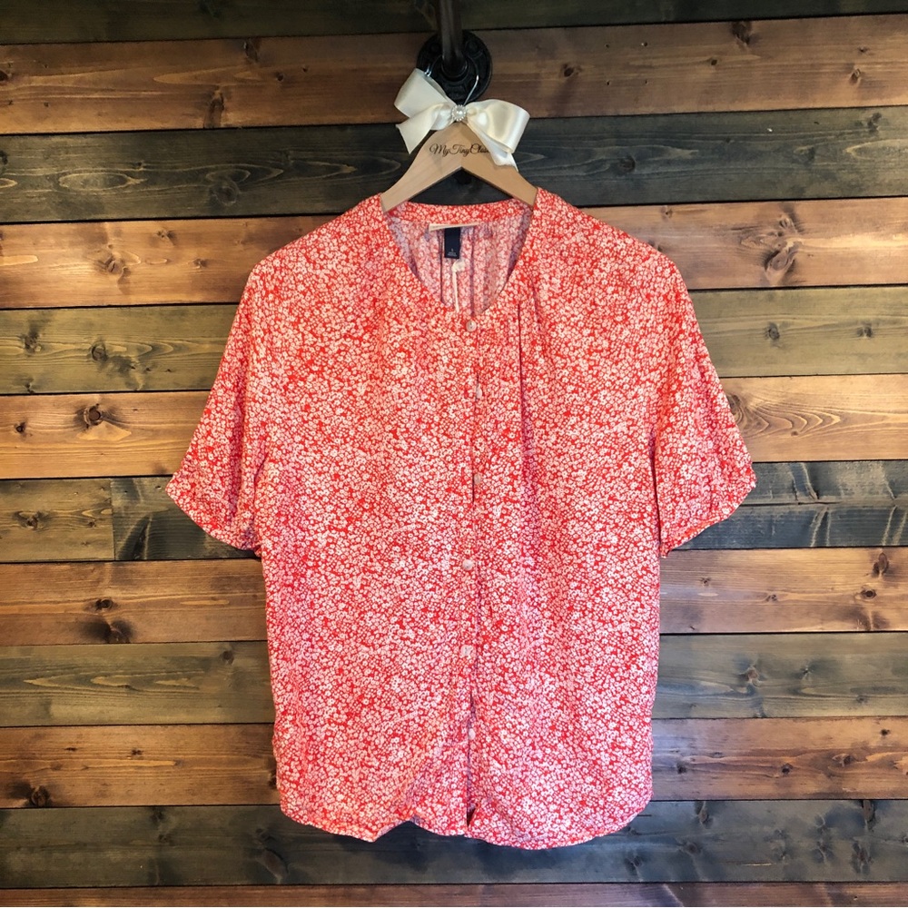 Women's Short Sleeve Tie-Front Button-Down Blouse